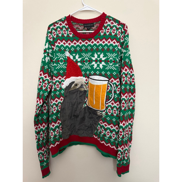 Blizzard Bay Other - Men's Blizzard Bay Crewneck Sweater L Green Red Sloth Beer Ugly Christmas